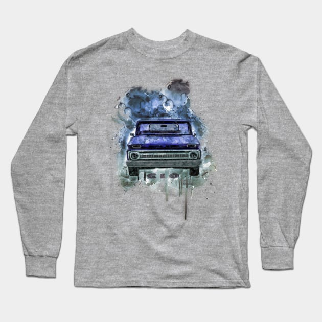 Chevy C10 blue dark roast Long Sleeve T-Shirt by AaaahEeeekStudio